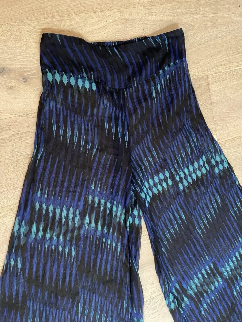 Sheer Cover-Up Pants Resortwear Flowy Wide Leg Pant Blue Beach Poolside Luxury M